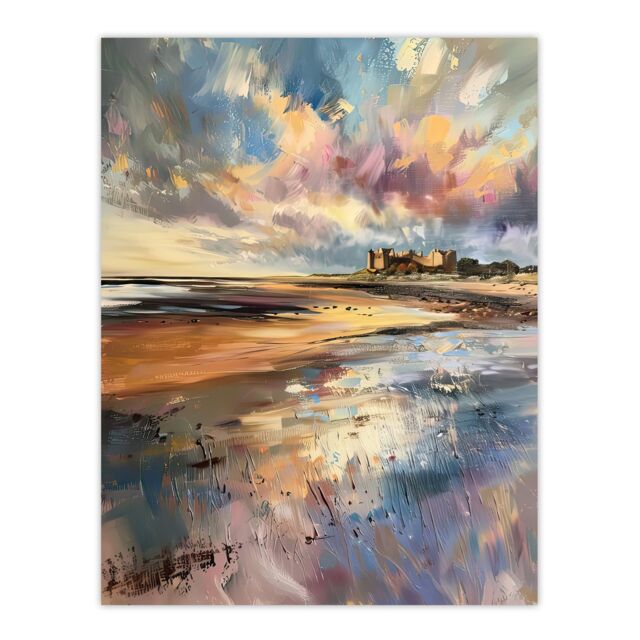 "Artery8 Bamburgh Castle Colourful Acrylic Northumbria Wall Art Print - Size: W12"" x H16""" - image 1