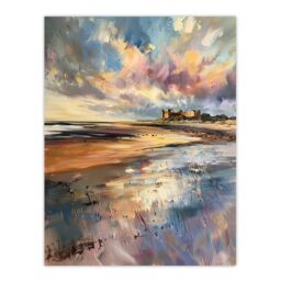 "Artery8 Bamburgh Castle Colourful Acrylic Northumbria Wall Art Print - Size: W12"" x H16""" - thumbnail 1