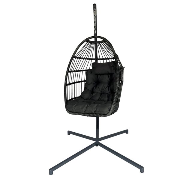 FURNITURE ONE Hanging Egg Chair, Patio Rattan Swing Egg Chair With Cushion in Grey - Size: 1 Pack - image 1