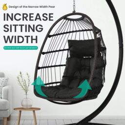 FURNITURE ONE Hanging Egg Chair, Patio Rattan Swing Egg Chair With Cushion in Grey - Size: 1 Pack - thumbnail 2