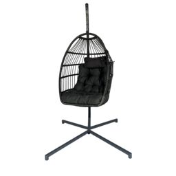 FURNITURE ONE Hanging Egg Chair, Patio Rattan Swing Egg Chair With Cushion in Grey - Size: 1 Pack
