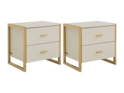 Vente-unique Set Of 2 Bedside Tables With 2 Drawers - MDF - Beige & Gold - thumbnail 2