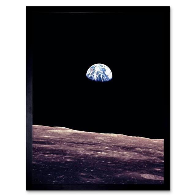 "Artery8 NASA Space Planet Earth Lunar Surface Moon Framed Art Print in Black - Size: W12"" x H16""" - image 1