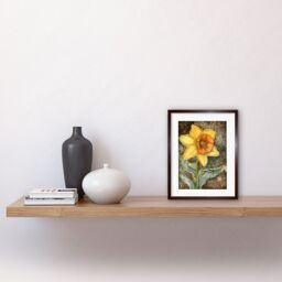 "Artery8 Wall Art Print Detailed Daffodil Flower Watercolour Art Nouveau Artwork Framed 9X7 Inch in Brown - Size: W7"" x H9""" - thumbnail 2