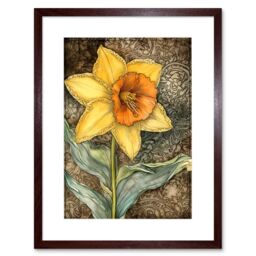 "Artery8 Wall Art Print Detailed Daffodil Flower Watercolour Art Nouveau Artwork Framed 9X7 Inch in Brown - Size: W7"" x H9""" - thumbnail 1