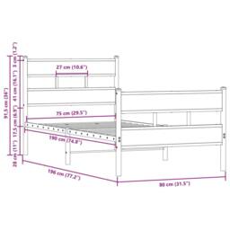 Berkfield Home Bed Frame Frame with Headboard & Footboard 75x190 cm Small Single in Brown - thumbnail 9