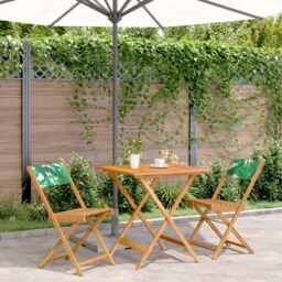 Berkfield Home 3 Piece Bistro Set Leaf Pattern Fabric & Solid Wood in Green