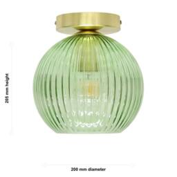 First Choice Lighting Betchley - Green Ribbed Glass Globe Satin Brass Ceiling Light Fitting - thumbnail 5