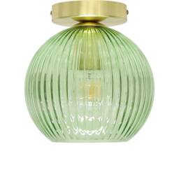 First Choice Lighting Betchley - Green Ribbed Glass Globe Satin Brass Ceiling Light Fitting - thumbnail 1