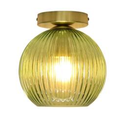 First Choice Lighting Betchley - Green Ribbed Glass Globe Satin Brass Ceiling Light Fitting - thumbnail 2