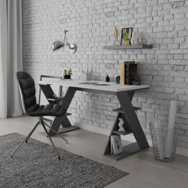 Decortie Papillon' Modern Desk with Bookshelf Legs 137x75x60cm - Size: 1 Pack - image 1