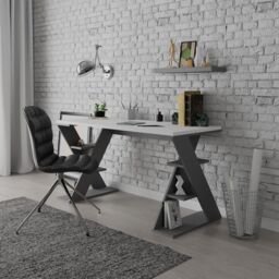 Decortie Papillon' Modern Desk with Bookshelf Legs 137x75x60cm - Size: 1 Pack - thumbnail 3