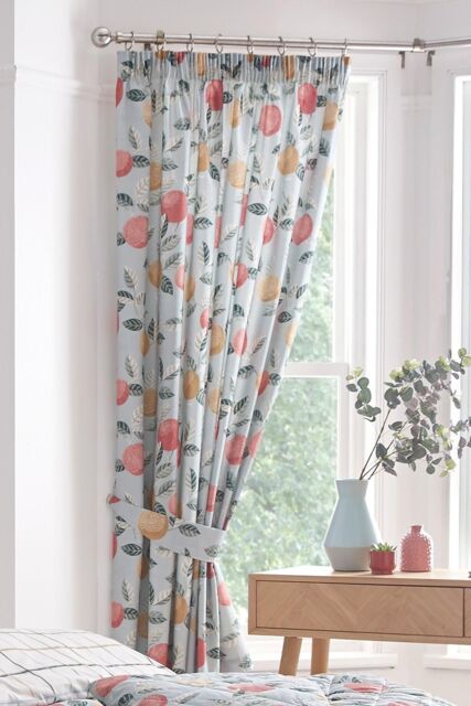 Dreams & Drapes 'Botanical' Fruit Lined Pair of Pencil Pleat Curtains in Green - Size: 167 cm width x 183 cm drop - image 1
