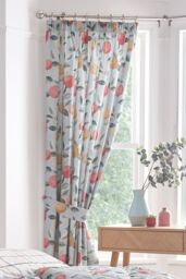 Dreams & Drapes 'Botanical' Fruit Lined Pair of Pencil Pleat Curtains in Green - Size: 167 cm width x 183 cm drop - thumbnail 1
