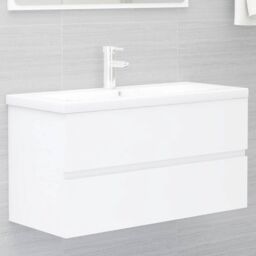 Berkfield Home Sink Cabinet with Built-in Basin White Engineered Wood - thumbnail 1
