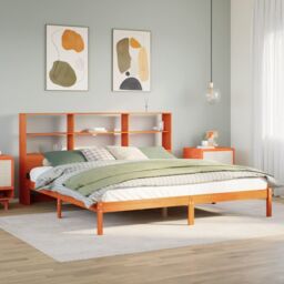 Berkfield Home Bookcase Bed without Mattress Wax Brown 200x200 cm Solid Wood Pine - thumbnail 1