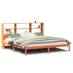 Berkfield Home Bookcase Bed without Mattress Wax Brown 200x200 cm Solid Wood Pine - thumbnail 2