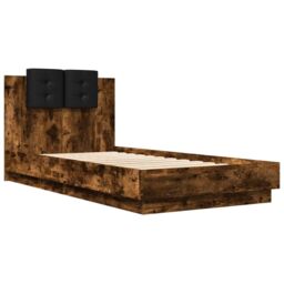 Berkfield Home Bed Frame with LED without Mattress Smoked Oak 90x190 cm Single in Brown - thumbnail 3