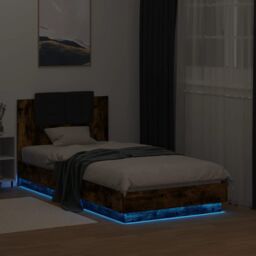 Berkfield Home Bed Frame with LED without Mattress Smoked Oak 90x190 cm Single in Brown - thumbnail 4