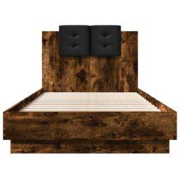 Berkfield Home Bed Frame with LED without Mattress Smoked Oak 90x190 cm Single in Brown - thumbnail 6