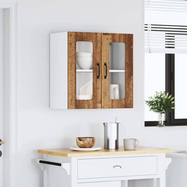 Berkfield Home Kitchen Wall Cabinet with Glass Door Lucca Old Wood Engineered Wood in Brown - image 1