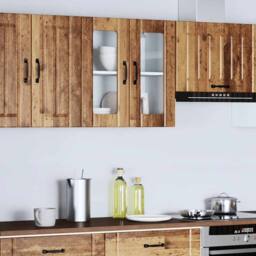 Berkfield Home Kitchen Wall Cabinet with Glass Door Lucca Old Wood Engineered Wood in Brown - thumbnail 4