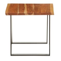 Orsina Acacia Wood Side Table, Rustic Natural Wooden Top With Black Looped Iron Base, End Table in Brown - thumbnail 2