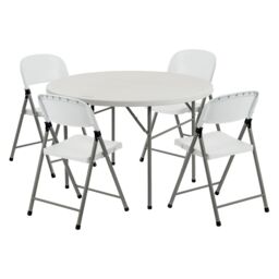 Harbour Housewares Folding Camping Picnic Table & Chair Set - 120cm (4ft) - White - thumbnail 1