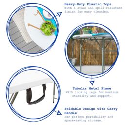 Harbour Housewares Folding Camping Picnic Table & Chair Set - 120cm (4ft) - White - thumbnail 2