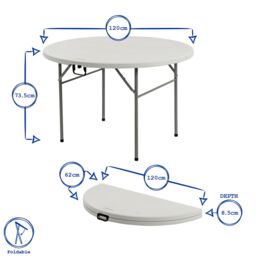 Harbour Housewares Folding Camping Picnic Table & Chair Set - 120cm (4ft) - White - thumbnail 3