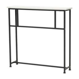 KORVIXA 80cm Narrow Sofa Console Table Marble Effect Top Metal Frame in White - Size: 100 cm x 100 cm - thumbnail 1