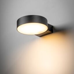 CGC Lighting 'Darcy' Anthracite Dark Grey Adjustable Round LED Outdoor Wall Light 3000k Warm White IP54 - thumbnail 1