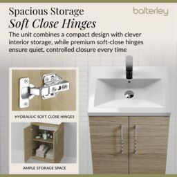 Balterley Bathroom Vanity Basin Unit, Chrome Handles, 600mm, Mid Oak in Brown - thumbnail 4