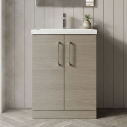 Balterley Bathroom Vanity Basin Unit, Chrome Handles, 600mm, Mid Oak in Brown - thumbnail 9