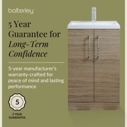 Balterley Bathroom Vanity Basin Unit, Chrome Handles, 600mm, Mid Oak in Brown - thumbnail 6