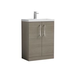Balterley Bathroom Vanity Basin Unit, Chrome Handles, 600mm, Mid Oak in Brown