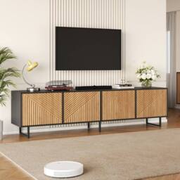 "Merax Black & Oak Effect TV Unit with 4 Doors & Cable Hole for 75"" TVs"
