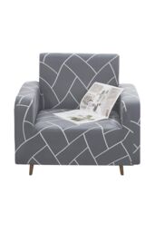 Neel Blue Light Grey & White Printed Sofa Cover - Size: Small