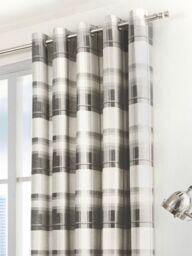 Fusion 'Balmoral Check' Country Checked Pattern Pair of Eyelet Curtains in Dark Grey - Size: 229 cm width x 183 cm drop - thumbnail 2