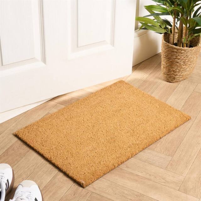 OHS Plain Natural Non Slip Coir Mat Doormat Rug in Brown - Size: 40 x 60 cm - image 1