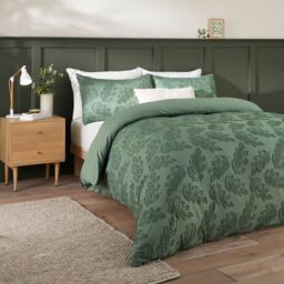 Duvet Day Seville Leaf Tufted Soft Touch Duvet Cover Set in Green - Size: Super King - thumbnail 1