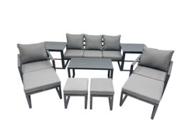 Fimous 9 Seat Aluminium Lounge 3 Seat Sofa Coffee Table Sets with 4 Stools in Dark Grey - thumbnail 2