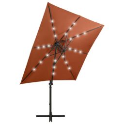 Berkfield Home Cantilever Umbrella with Pole & LED Lights Terracotta 250 cm in Brown - thumbnail 3