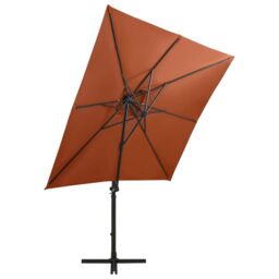 Berkfield Home Cantilever Umbrella with Pole & LED Lights Terracotta 250 cm in Brown - thumbnail 4