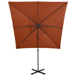 Berkfield Home Cantilever Umbrella with Pole & LED Lights Terracotta 250 cm in Brown - thumbnail 5