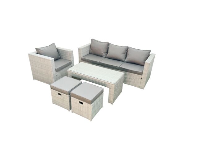 Fimous Rattan Garden Furniture Set 5 Pieces Outdoor Garden Sofa Oblong Coffee Table Set with Chair 2 Small Footstools Light Grey Mixed - image 1