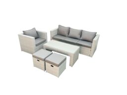 Fimous Rattan Garden Furniture Set 5 Pieces Outdoor Garden Sofa Oblong Coffee Table Set with Chair 2 Small Footstools Light Grey Mixed - thumbnail 1