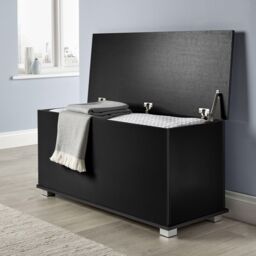 Home Source Ottoman Storage Chest Toy Bedding or Blanket Box Large Wooden Home in Black - thumbnail 1