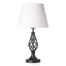 Happy Homewares Traditional Table Lamp with Barley Twist Base & Linen Shade in Black - thumbnail 1