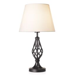 Happy Homewares Traditional Table Lamp with Barley Twist Base & Linen Shade in Black - thumbnail 2